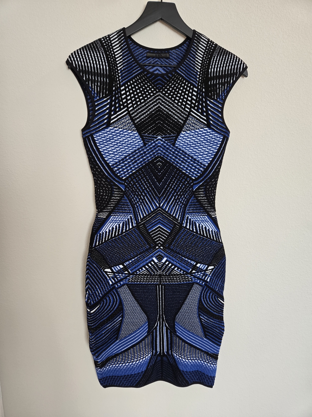 RVN Blue & Black Geometric Bodycon Dress